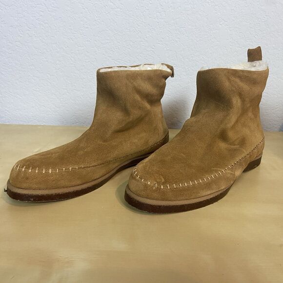 Steve Madden Womens Tommy Boots Brown Leather Moc Toe Slip On Sherpa Lined 8.5M - Picture 1 of 10